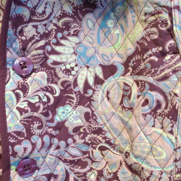 Women's reversible quilted jacket size Med purple paisley button front pockets - Picture 2 of 7